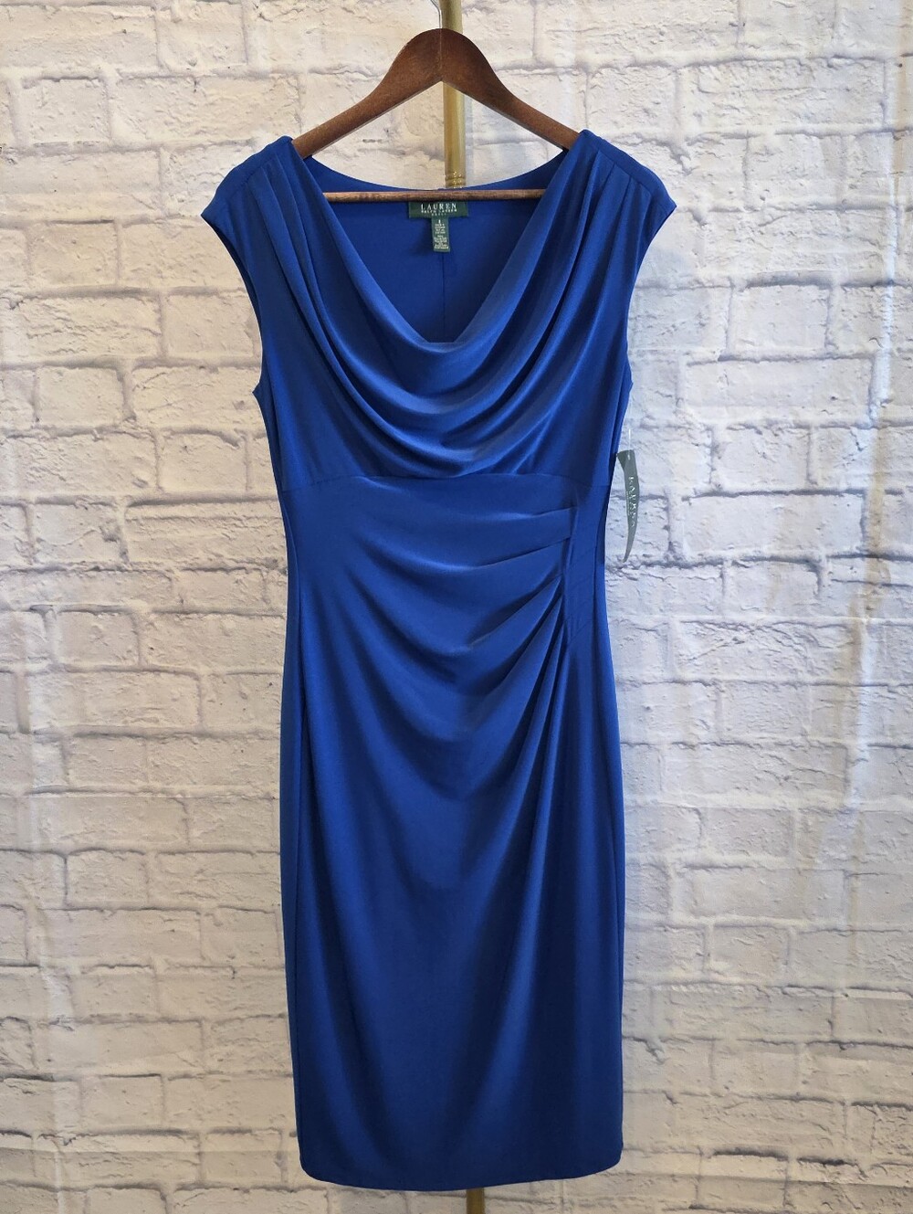 Lauren Ralph Lauren Royal Blue Cowl Dress 8 NWT Ruched Sheath